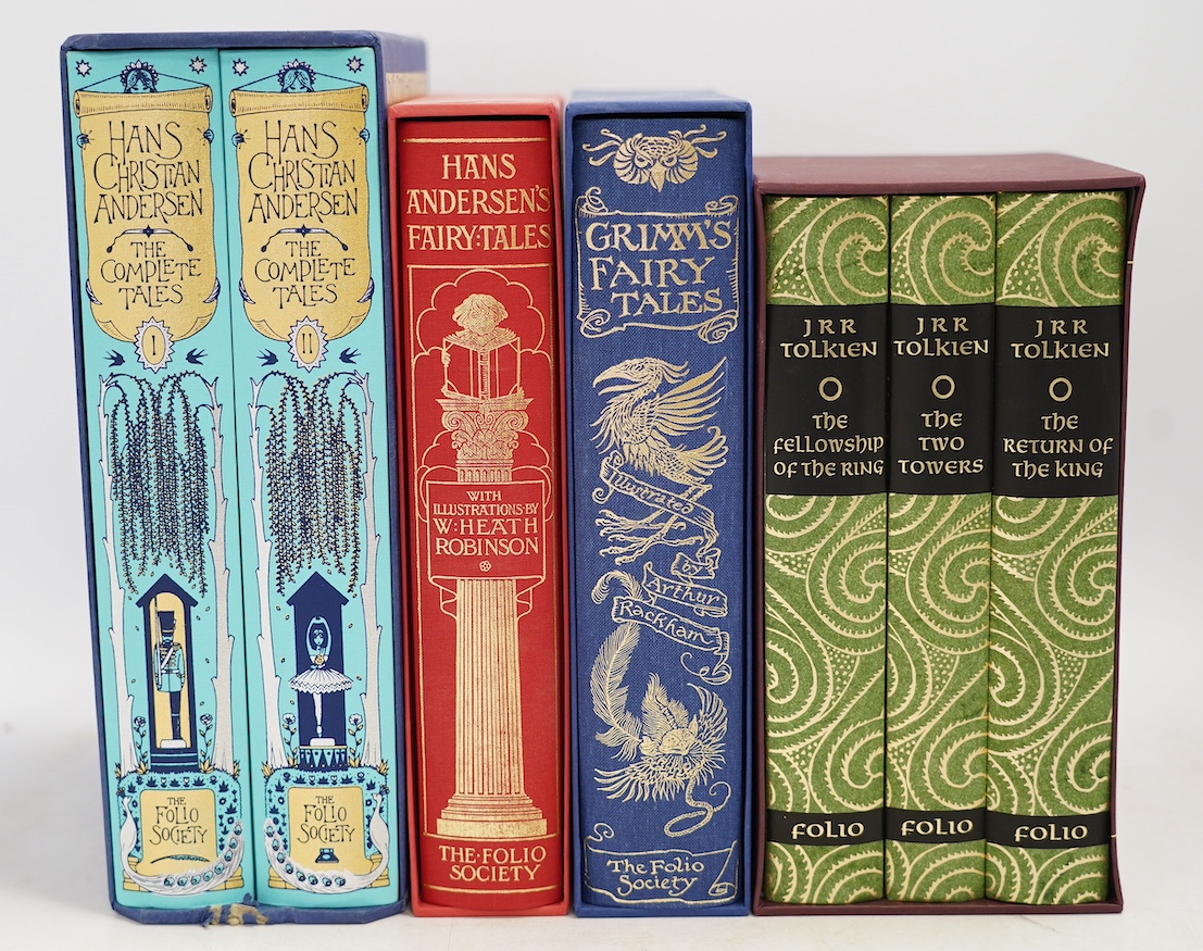 Four Folio Society volumes; two Hans Christian Andersen collections, a Grimm’s Fairy Tales and a Lord of the Rings set. Condition - fair, some wear, mainly to slipcases.